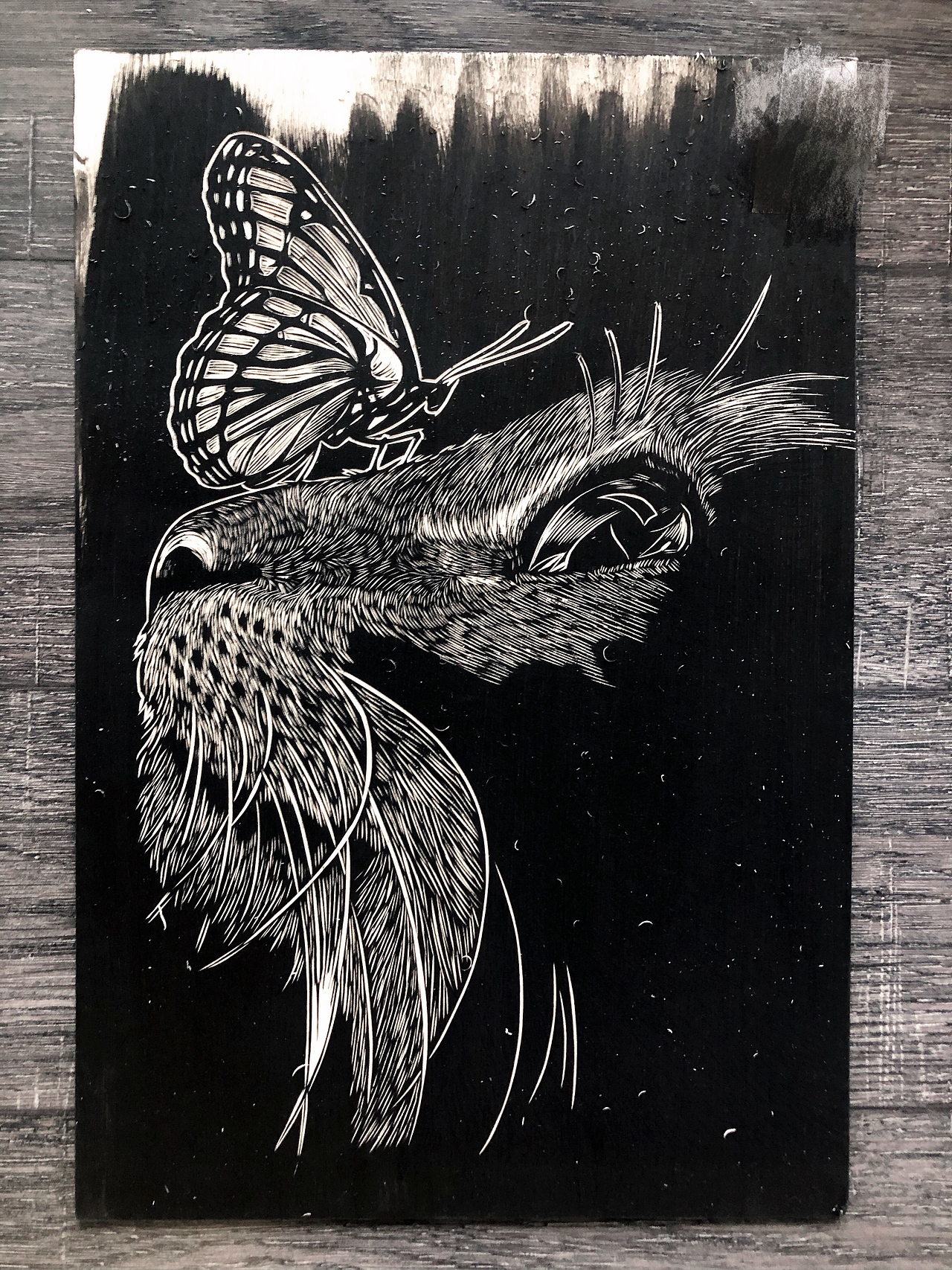 手工雕刻黑白木刻版画动物