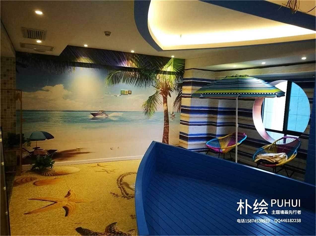 主题酒店设计,主题壁画案例,情侣酒店设计实拍