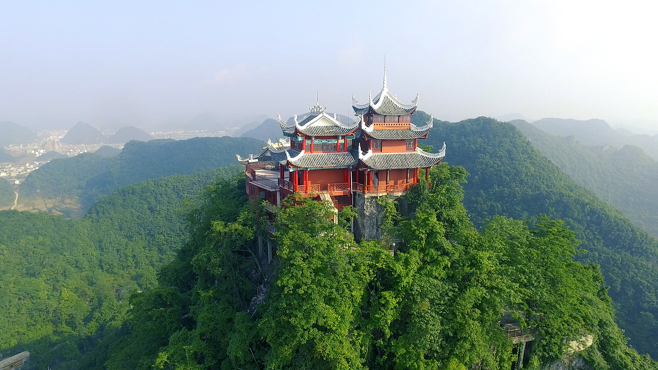 航拍贵州山水风光云鹫山云鹫寺建筑4k原素材