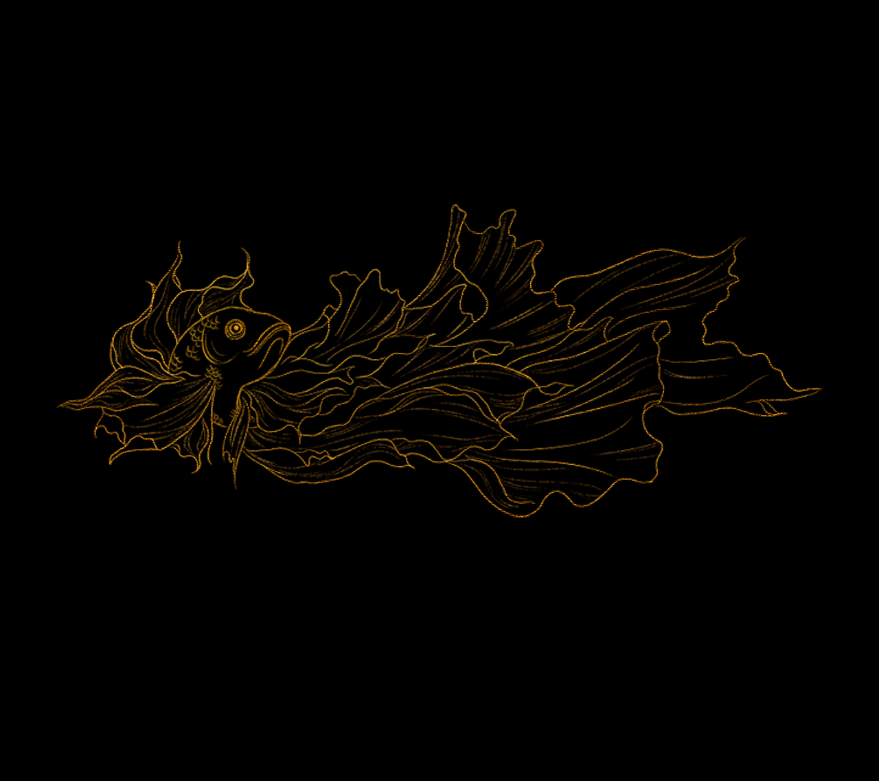 金箔金鱼线稿 免抠素材