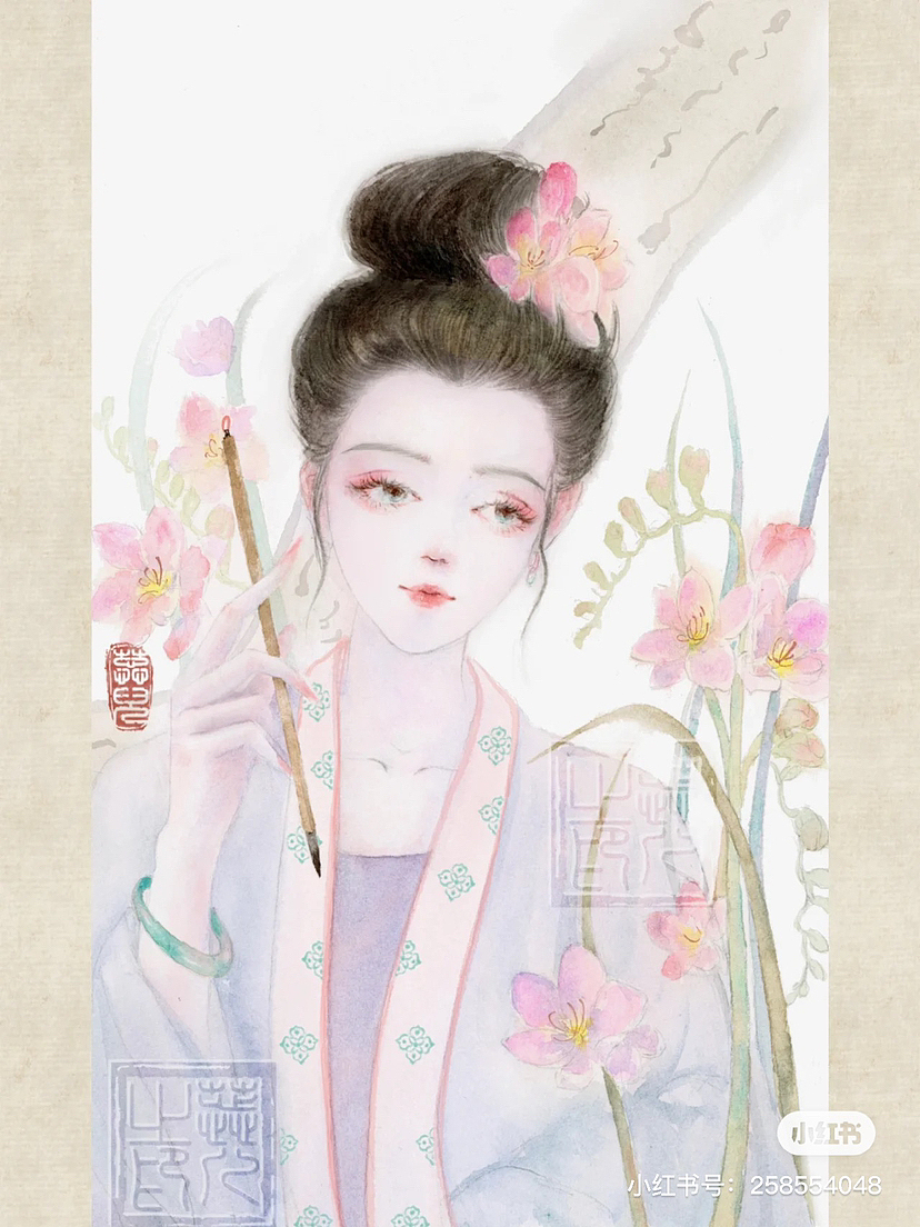 纸笔画卿颜,染墨绘君衣