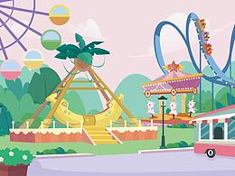 游樂園場景插畫