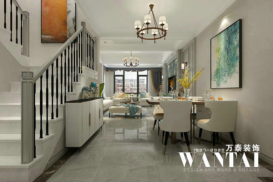 泰安复式装修|鲁商中心140m叠拼中叠简美风装修效果图