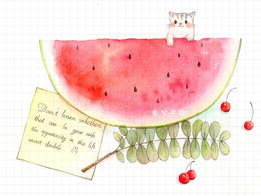 鱼兮水彩水果小插画手帐手绘——西瓜