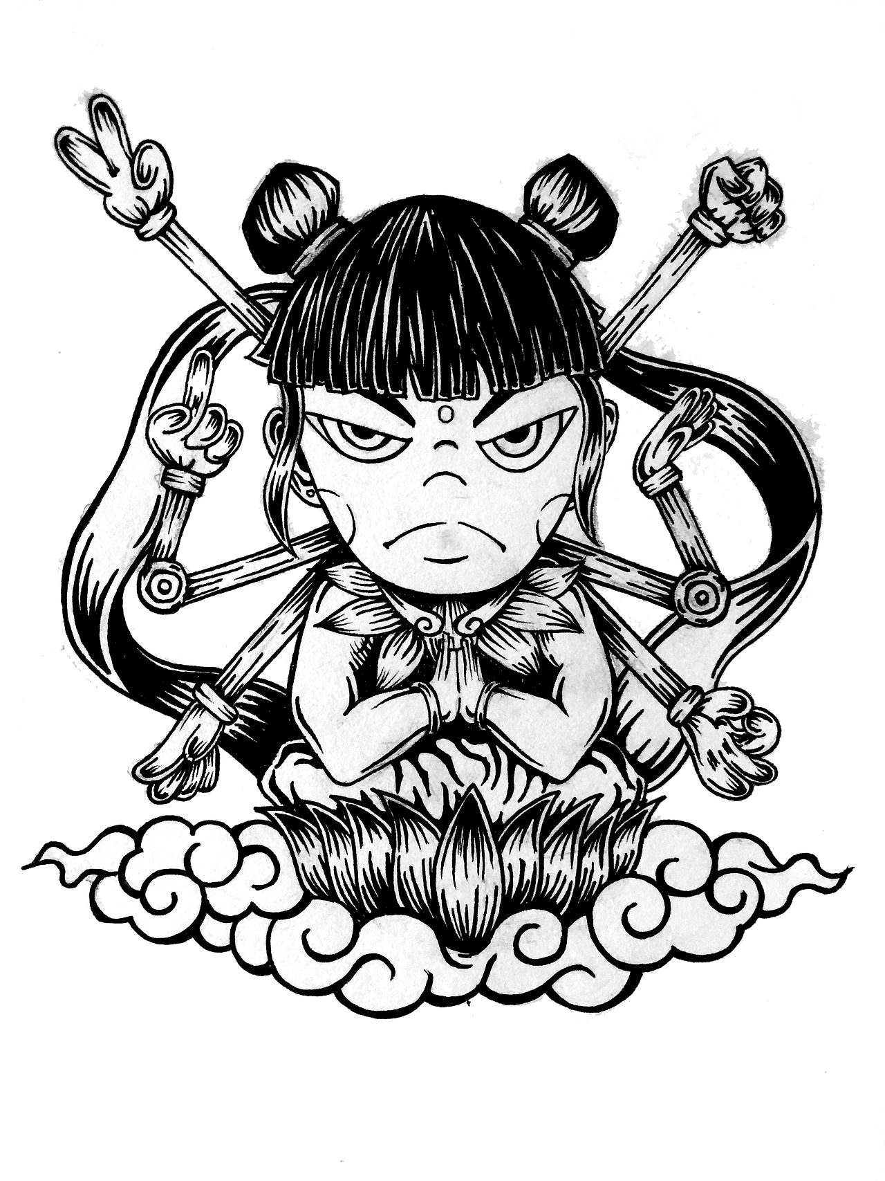 原创八臂哪吒插画