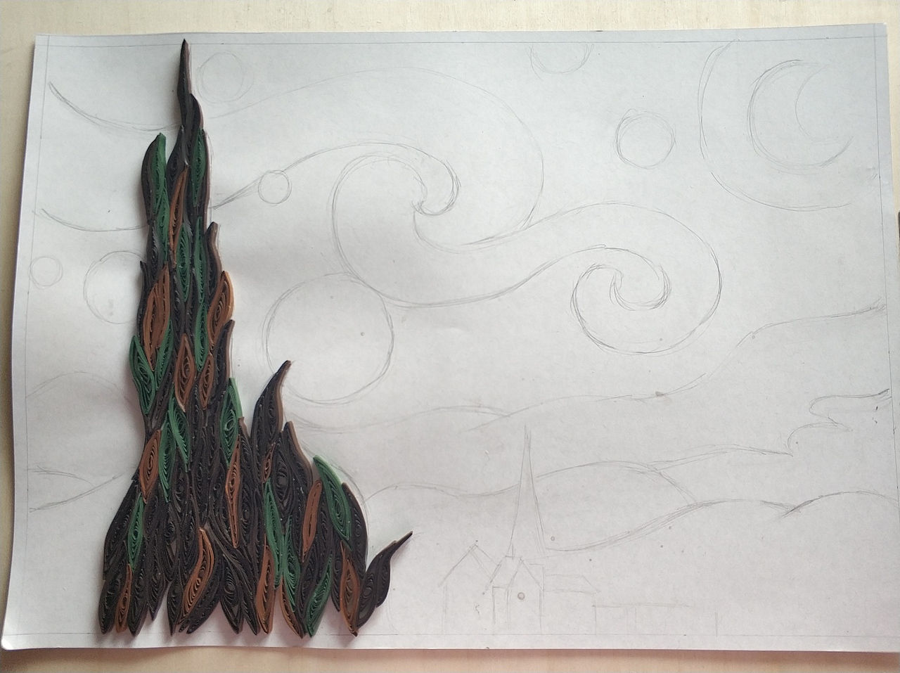 梵高星空 衍纸 步骤图