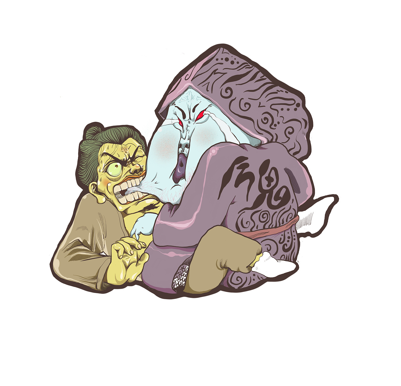 插画练习——《咬鬼》 原文:沈麟生云:其友某翁者,夏月昼寝,蒙眬间,见