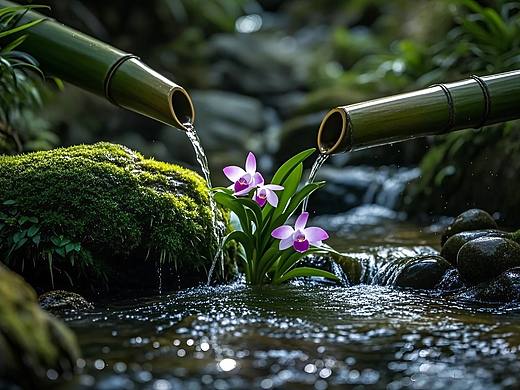 《山澗幽韻：石斛盛綻，清泉石上韻悠長》（個人主頁-ZNzA5NTM0NTI=） - 風光攝影 - 站酷設計師墨韻繪夢捕風者原創(chuàng)素材 - 站酷ZCOOL