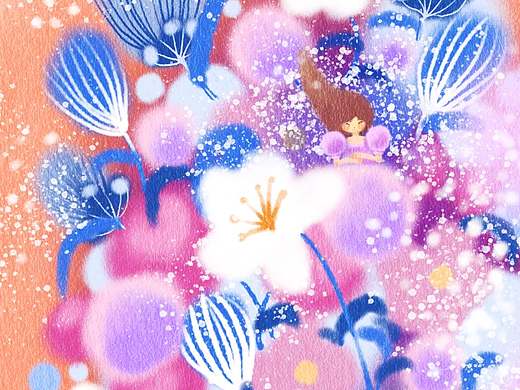 女孩和花朵（原创插画）