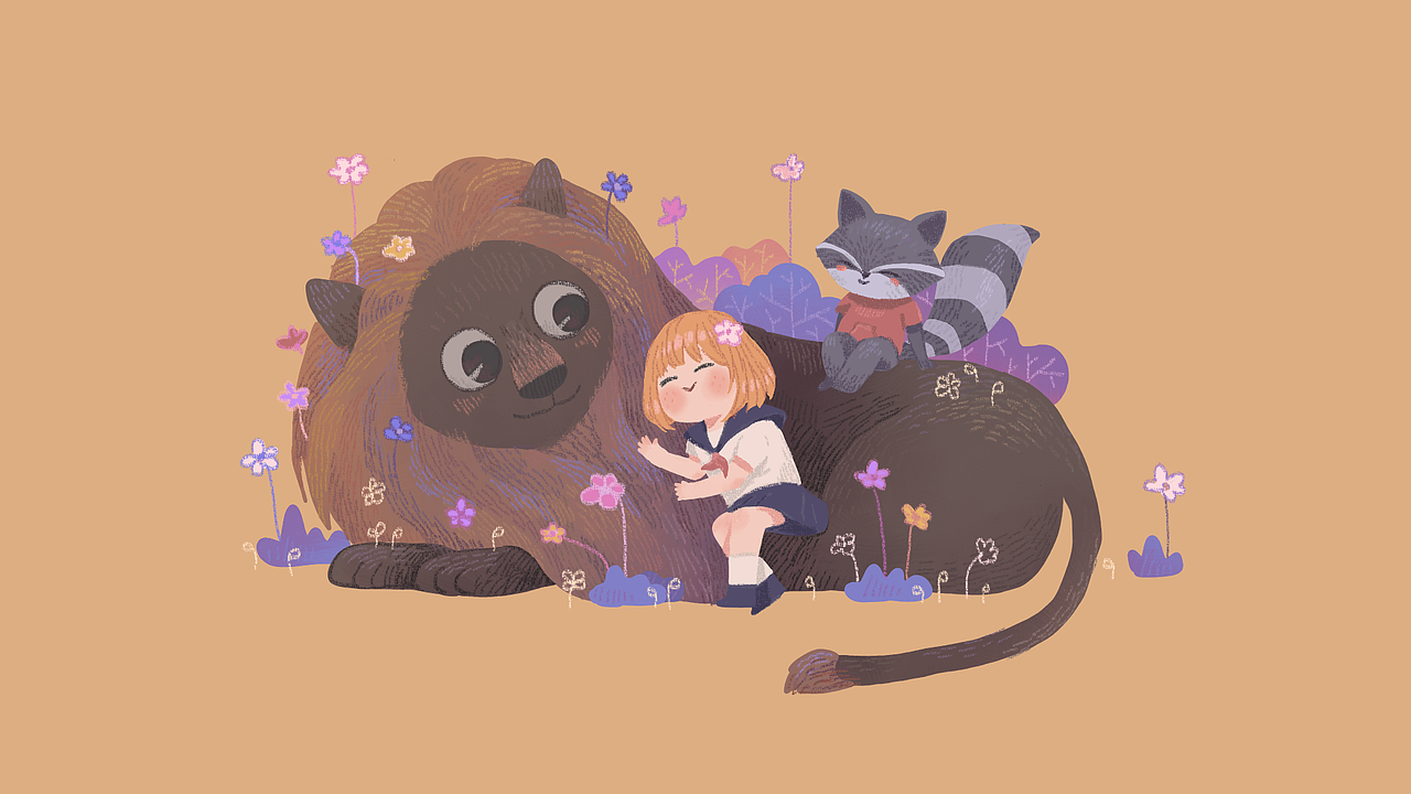 【儿童插画】躺平小女孩和小动物们