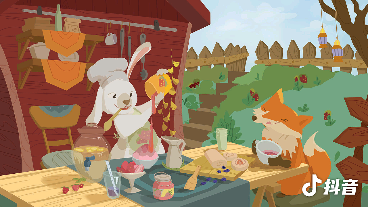 兔子和狐狸在草莓园（图ZMjA2NTA1MjQw） - 儿童插画 - 站酷设计师姜白酒原创素材 - 站酷ZCOOL