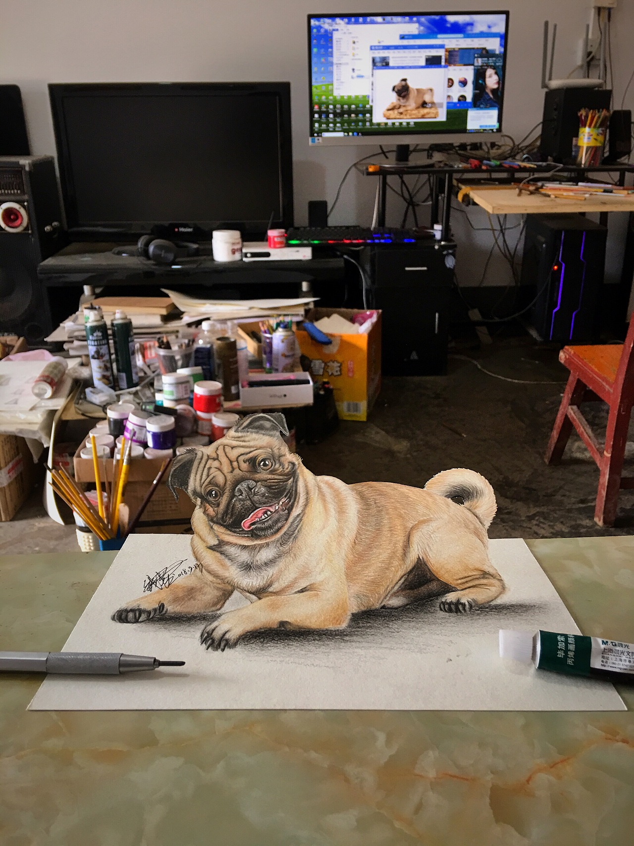 钱忠飞立体画,狗狗