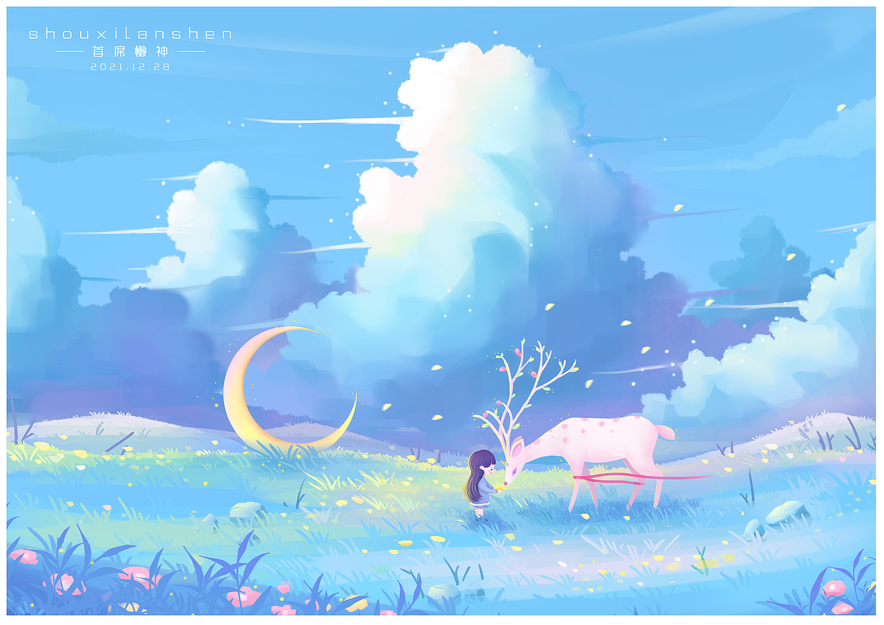 鹿与月亮的相遇（图ZMjg3NDk3MDc2） - 商业插画 - 站酷设计师首席懒神原创素材 - 站酷ZCOOL