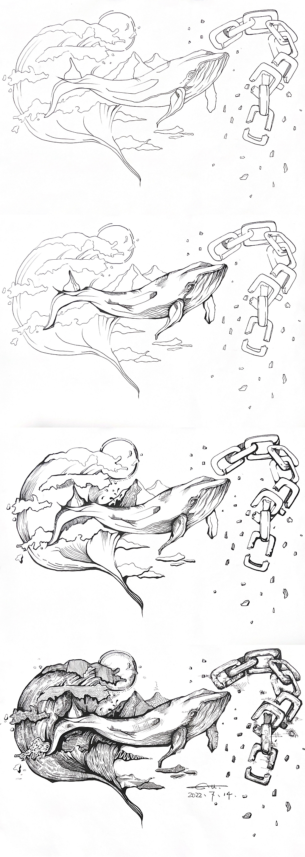 针管笔手绘｜🐋复活和重生 万物皆有循环。（图ZMzUyMTIyMDM2） - 创作习作 - 站酷设计师__imccc__原创素材 - 站酷ZCOOL