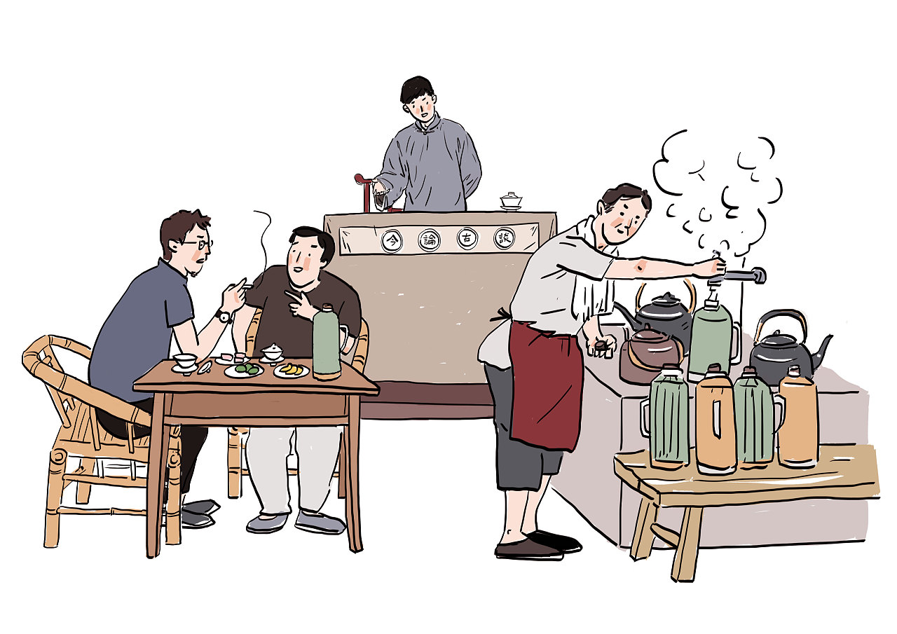 北京茶馆插画图片