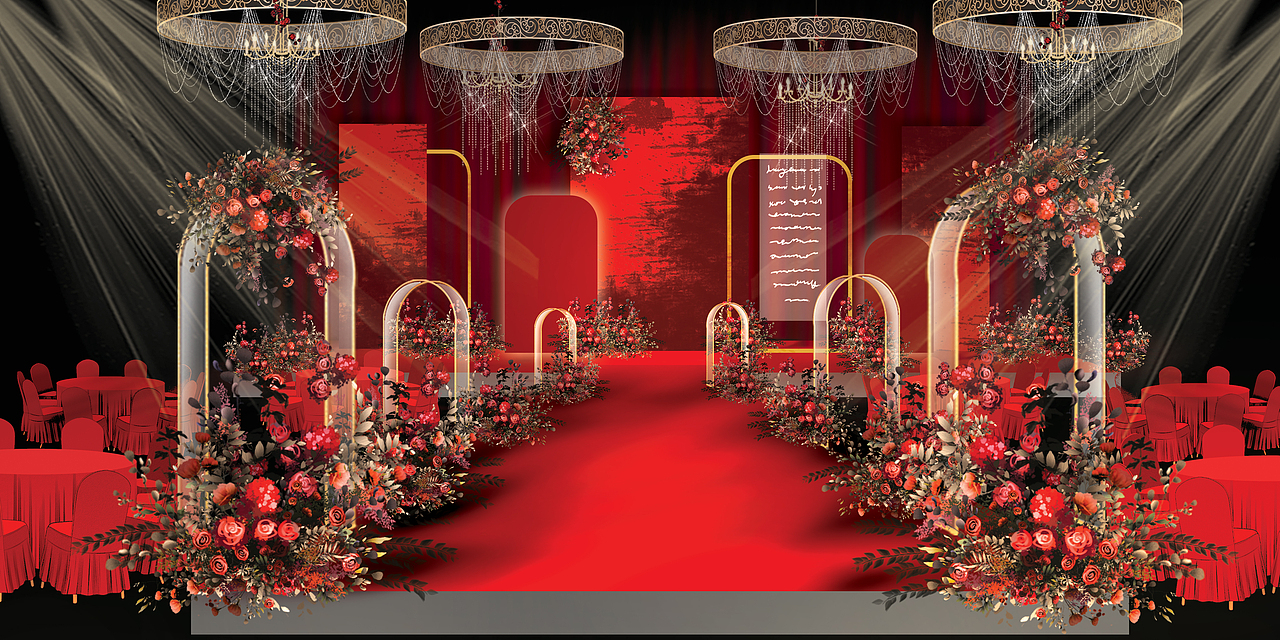 红色婚礼手绘效果图