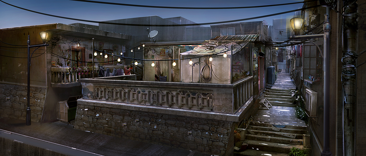 影视概念气氛图室外现代街道