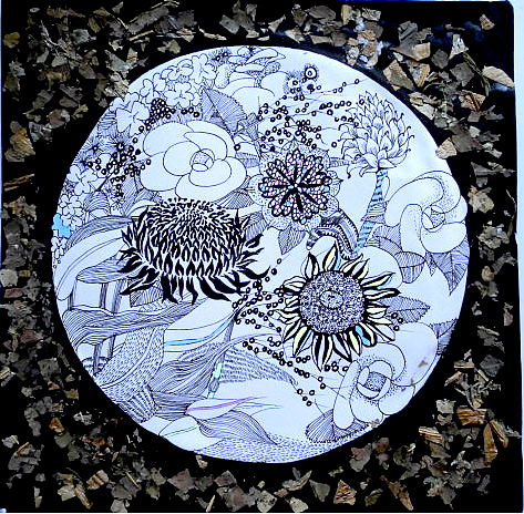 在周围贴了一些荷叶,没有什么特别的意义,就是想表现下不同的材质