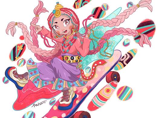 粉紅的藏族姑娘（個(gè)人主頁(yè)-ZNDM0MTk0NzI=） - 商業(yè)插畫(huà) - 站酷設(shè)計(jì)師陳陳的大橙子原創(chuàng)素材 - 站酷ZCOOL