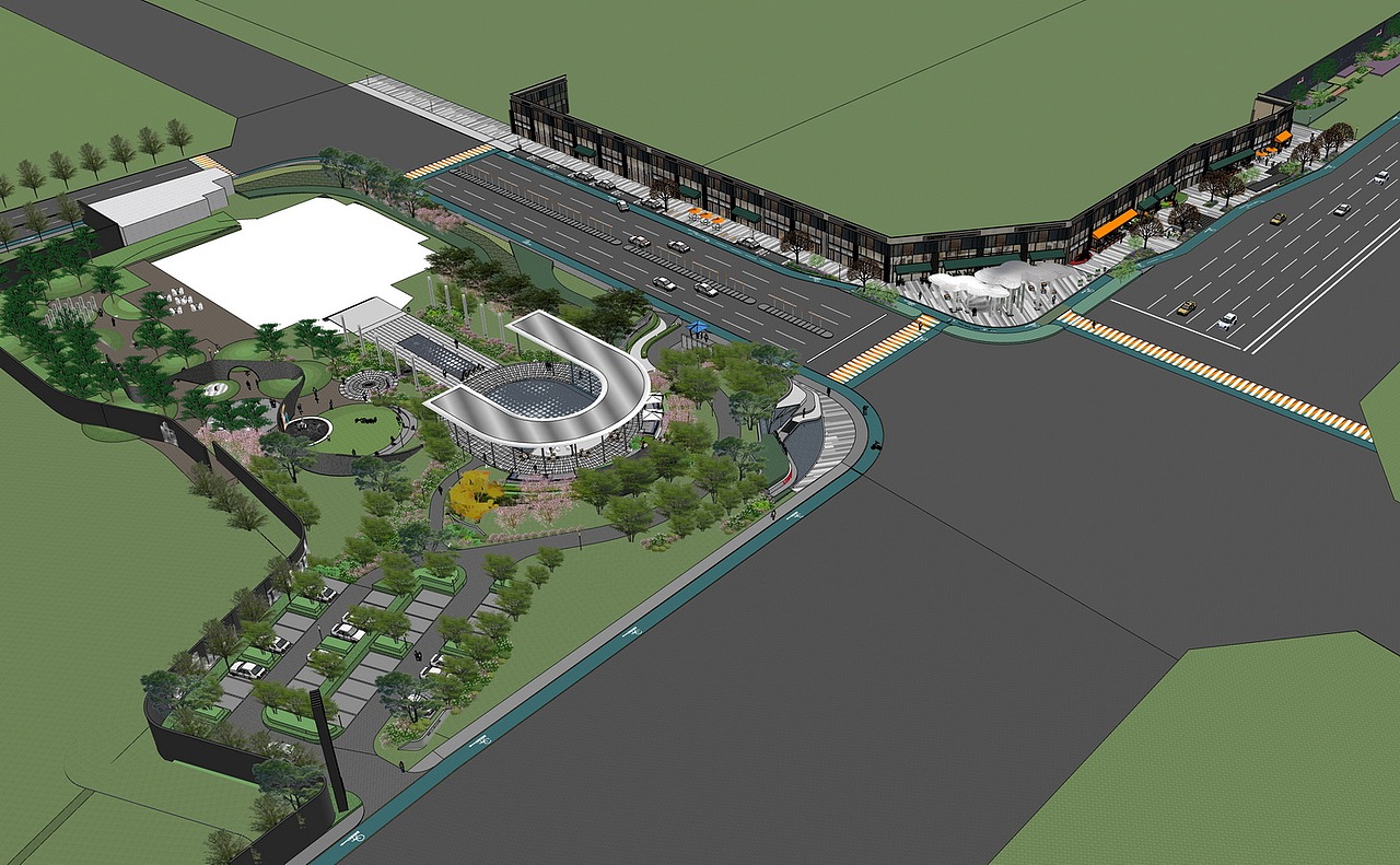 万科翡翠公园示范区+商业街景观SU模型下载