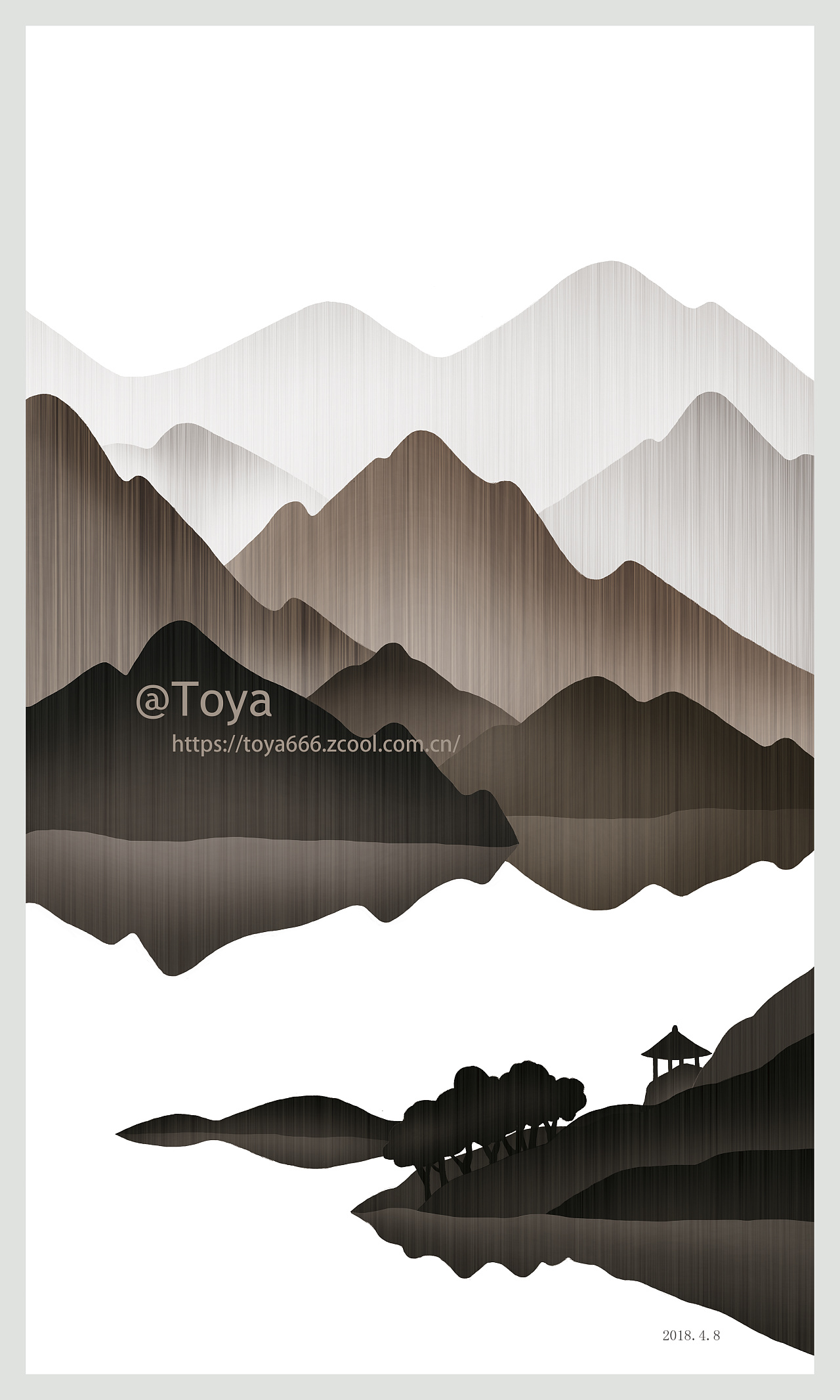 photoshop手绘水墨意境山水临摹