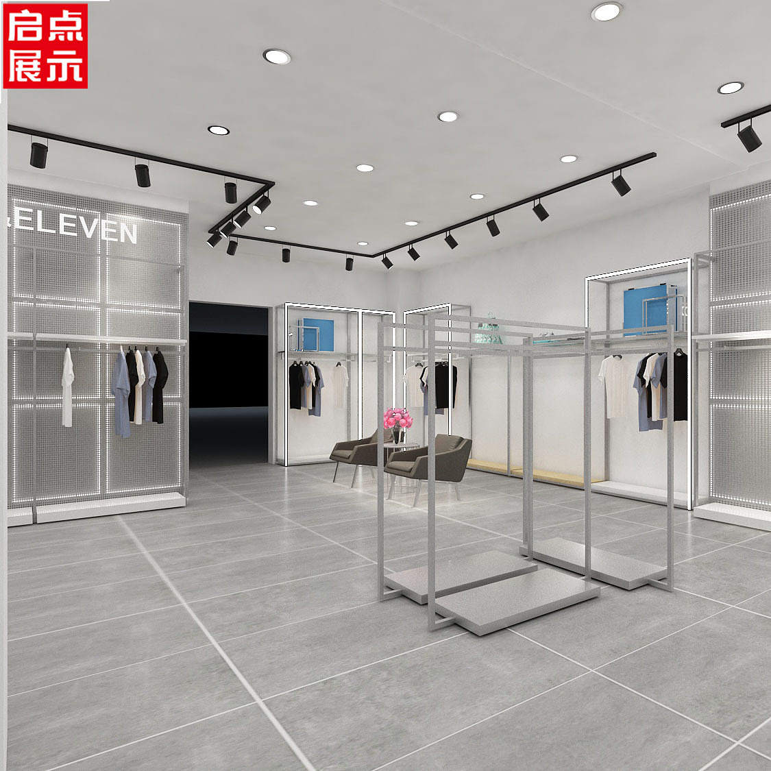 中高端的潮流男装店货架装修效果图