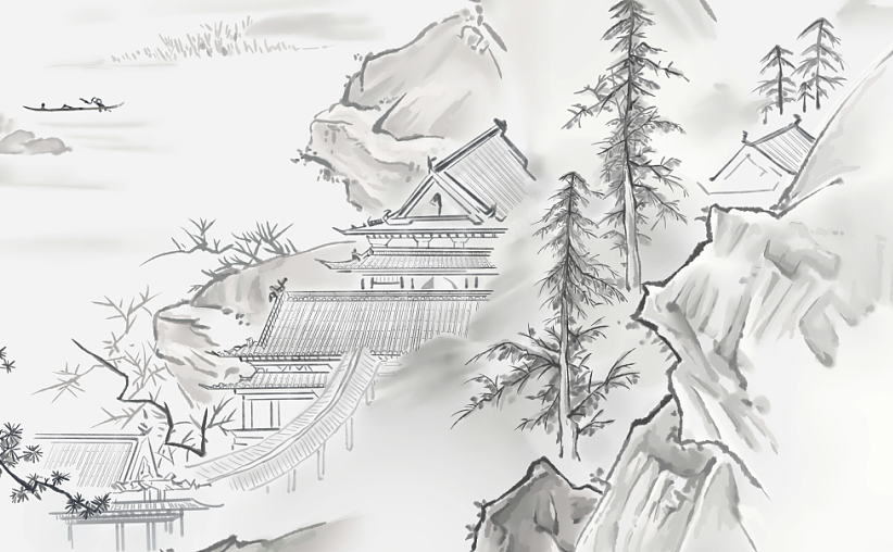 水墨远山|插画|艺术插画|小小红苹果 - 原创作品 - 站酷 (zcool)