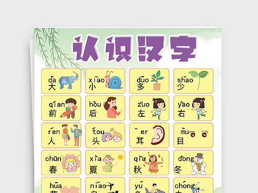 卡通风幼儿早教认识汉字拼写训练挂图Word文档