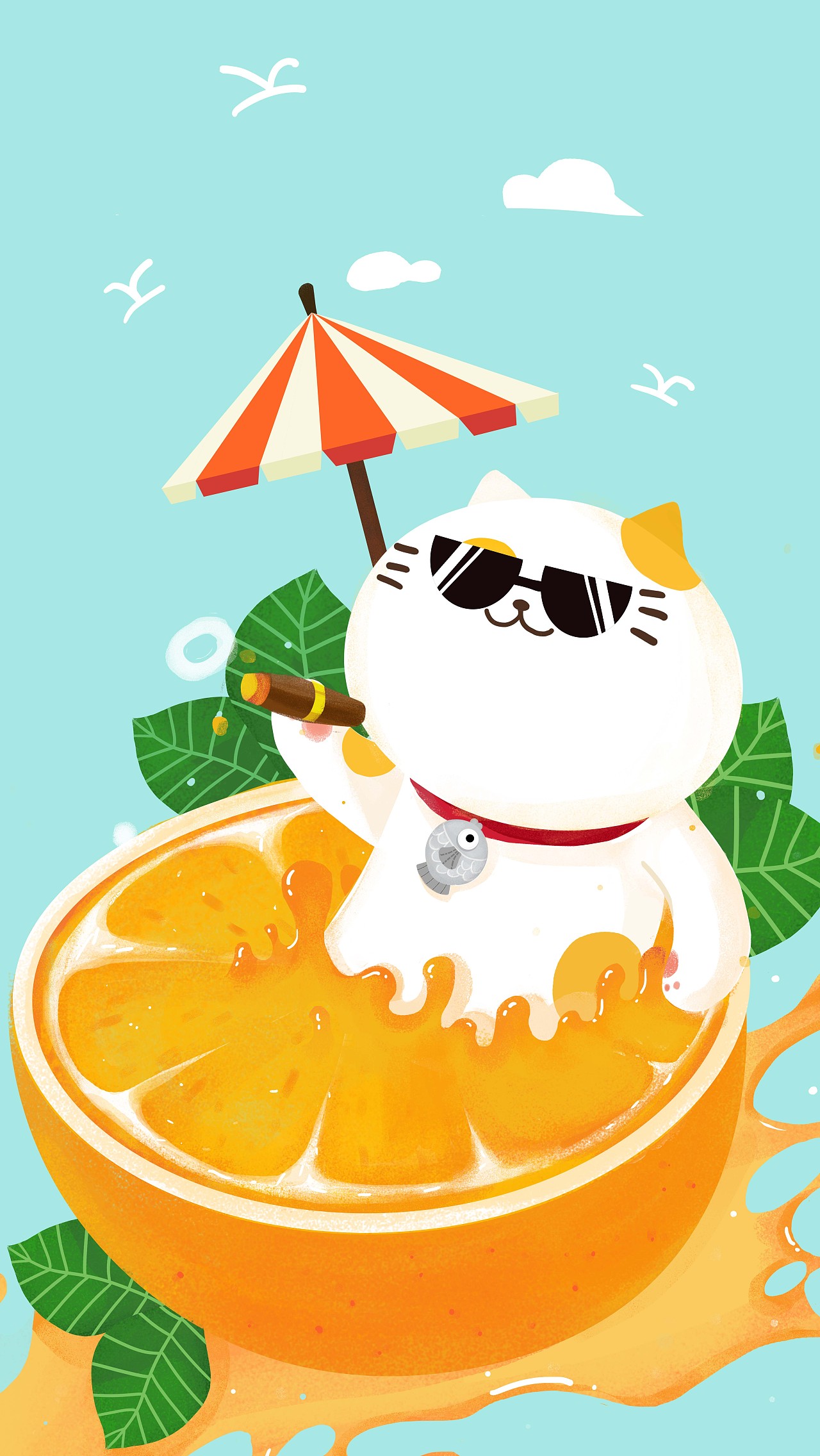 大丽丽画的丑猫多鱼的壁纸（图ZOTE0NjA3MjQ=） - 商业插画 - 站酷设计师佐佐木莉佳原创素材 - 站酷ZCOOL