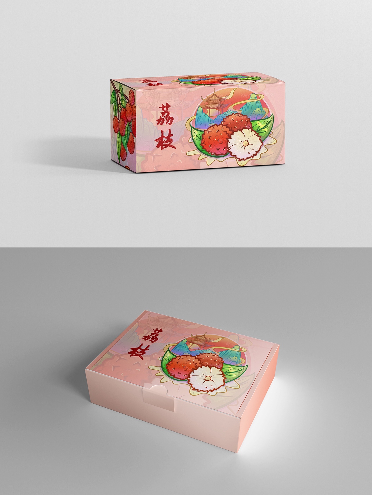 荔枝包装国潮插画