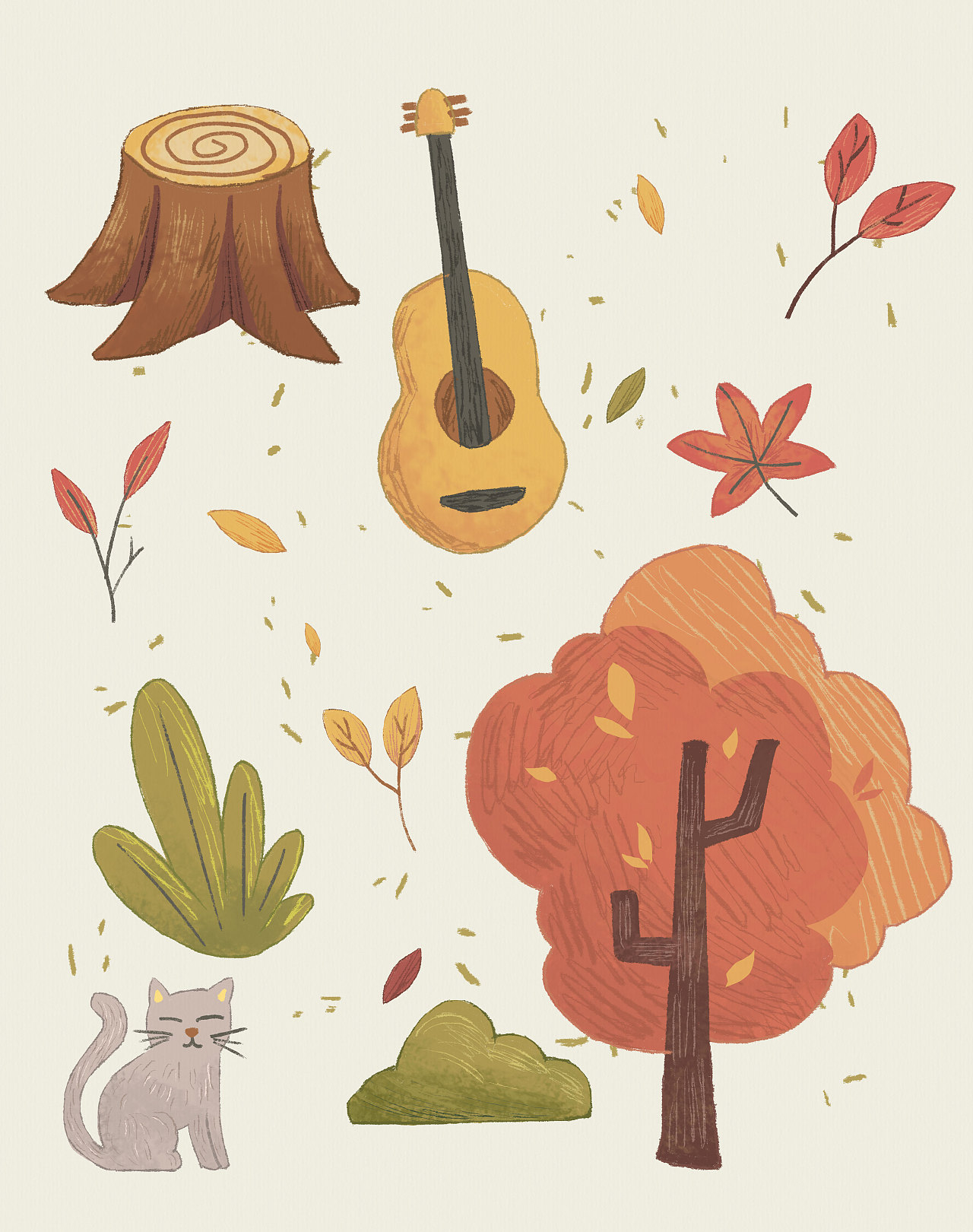 原创插画秋天小元素|插画|绘本|郭明达 - 原创作品 - 站酷 (zcool)