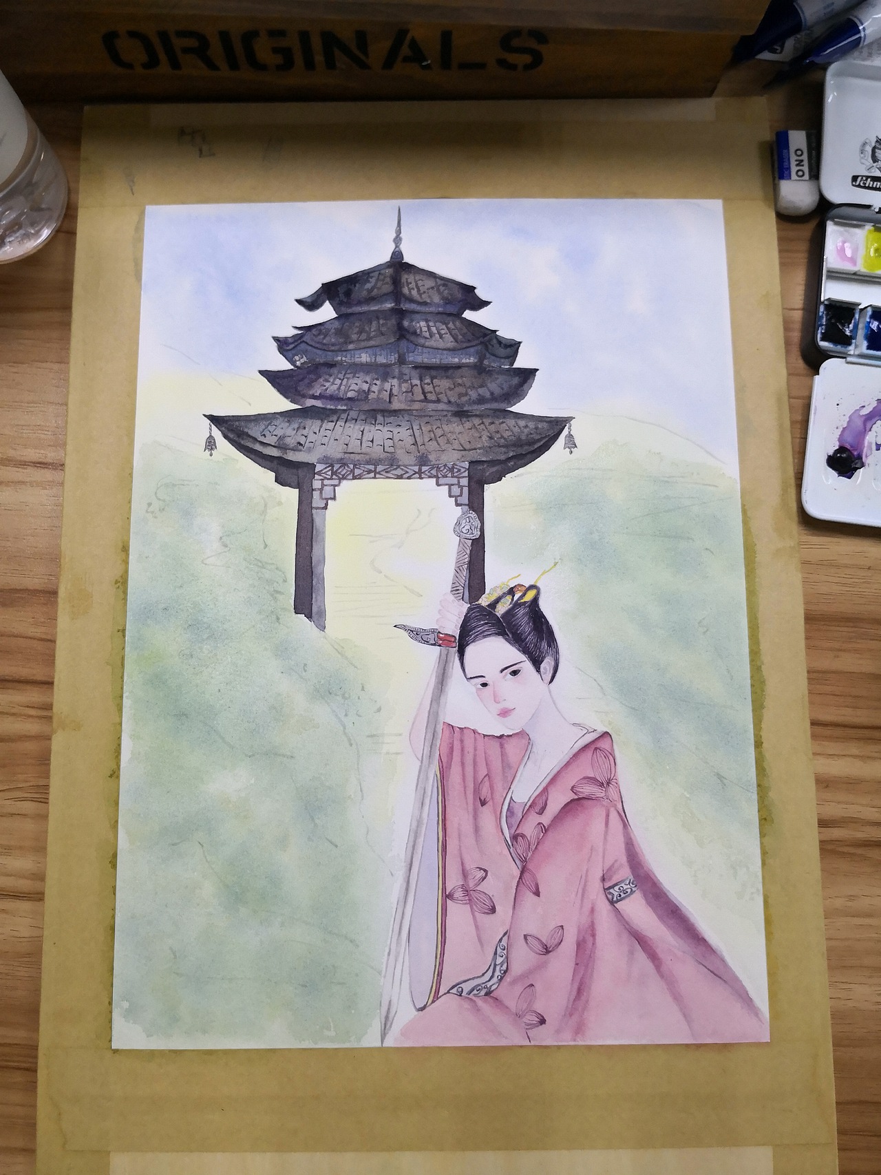 仗剑少女--水彩古风人物