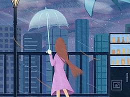 孤獨女孩鯨魚意象插畫 臨摹