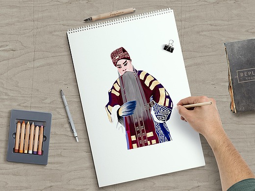 秦腔戏曲人物绘画-诸葛亮