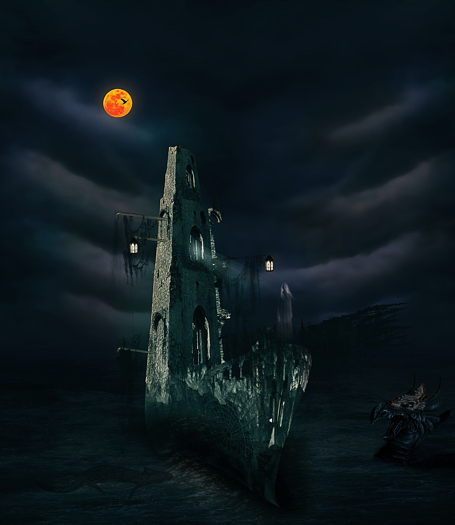 原创作品:鬼魅船影场景