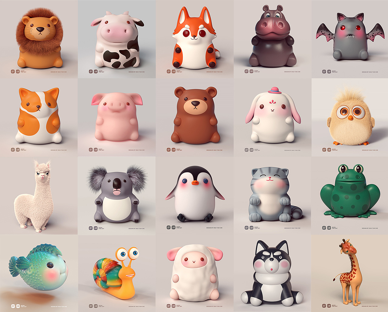 C4D视觉动物玩偶系列