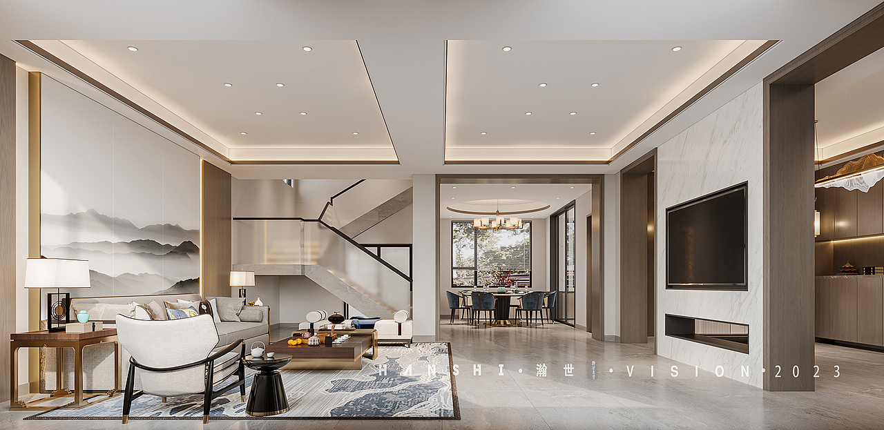 新中式别墅一瀚世表现（图ZMzM0MzIwNTg4） - 家装设计 - 站酷设计师瀚世表现Tyc原创素材 - 站酷ZCOOL