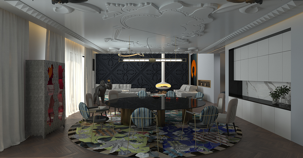 沿用经典不意味着拿来主义,而是一边传承一边改良,将‘距离的美感’转换为‘新鲜感’:既有文化与回忆的共情,也满足时代的需求。
找到一种与生活,与时代和解的方式。今天世界是分裂而多元的,不同种类、风格的事物并列存在,而不强调独一的风格。空间设计在东西方、现代与历史、抽象与具象之间游走,利用形式与美学的拉锯,传承中国住宅美学,创造一种新的生活方式。