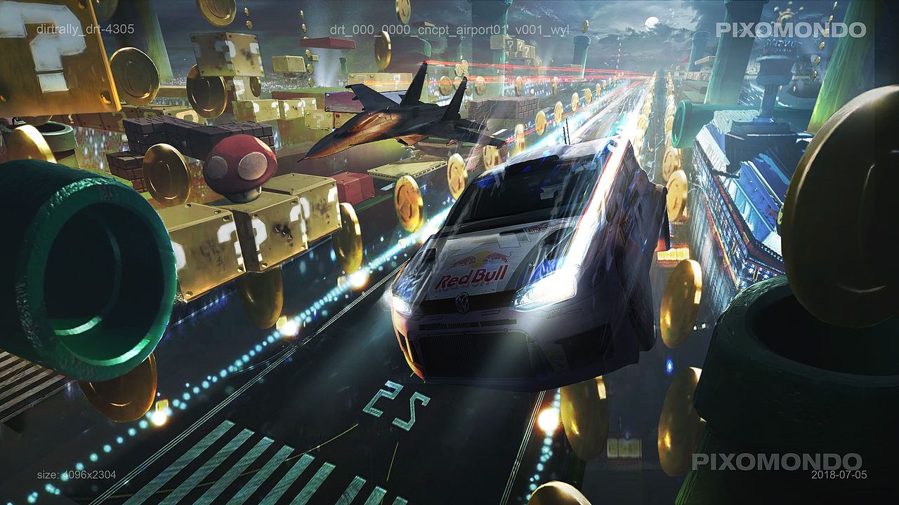 在项目最早期时为片尾彩蛋POLO赛车与战斗机比赛的视觉开发版本,此版本设计中以3D立体马里奥游戏风格为主。