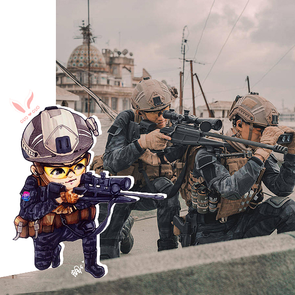 q版卡通手绘红海行动黄景瑜顾顺鲸鱼whale