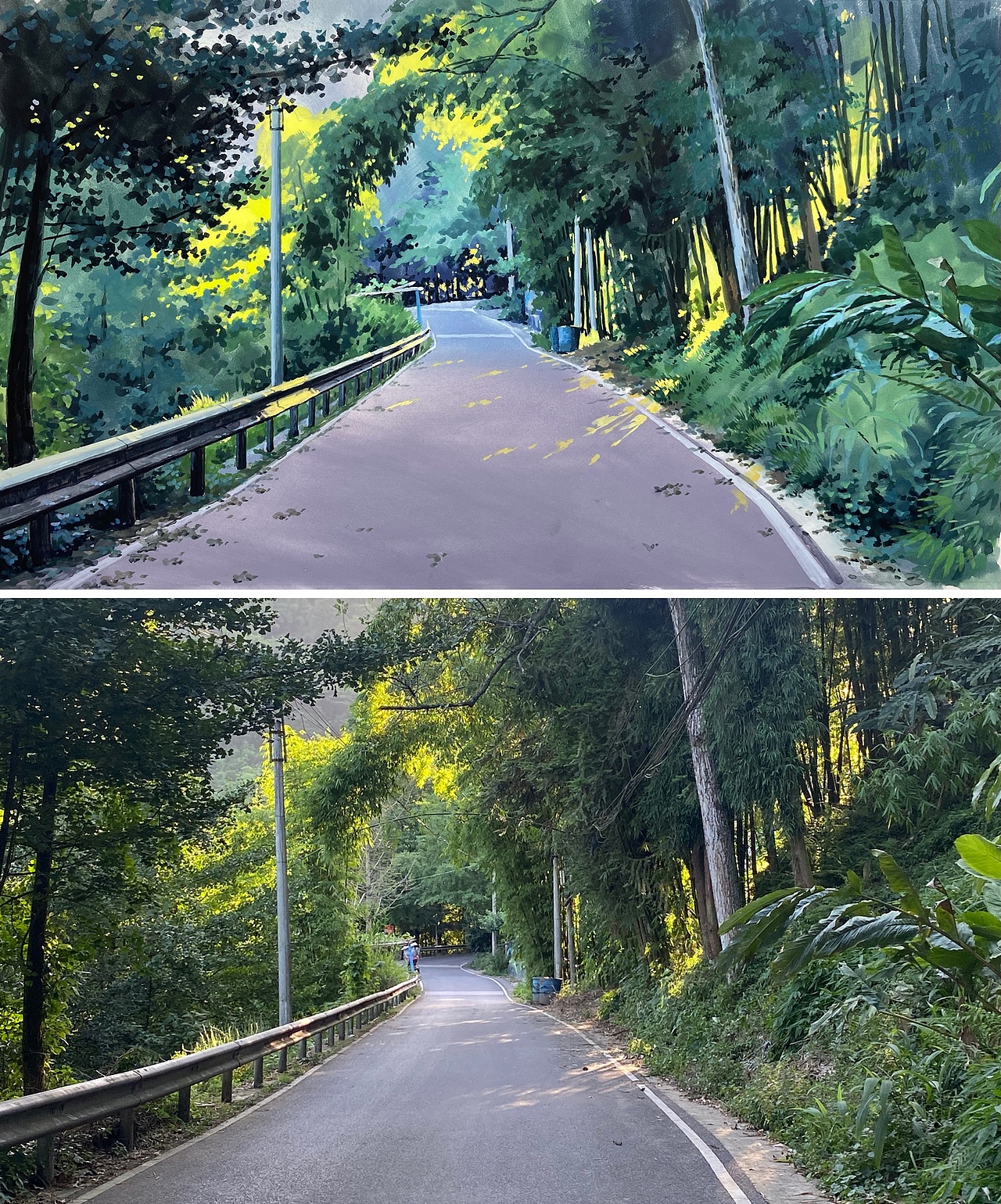 手绘,家乡风景,实景与画