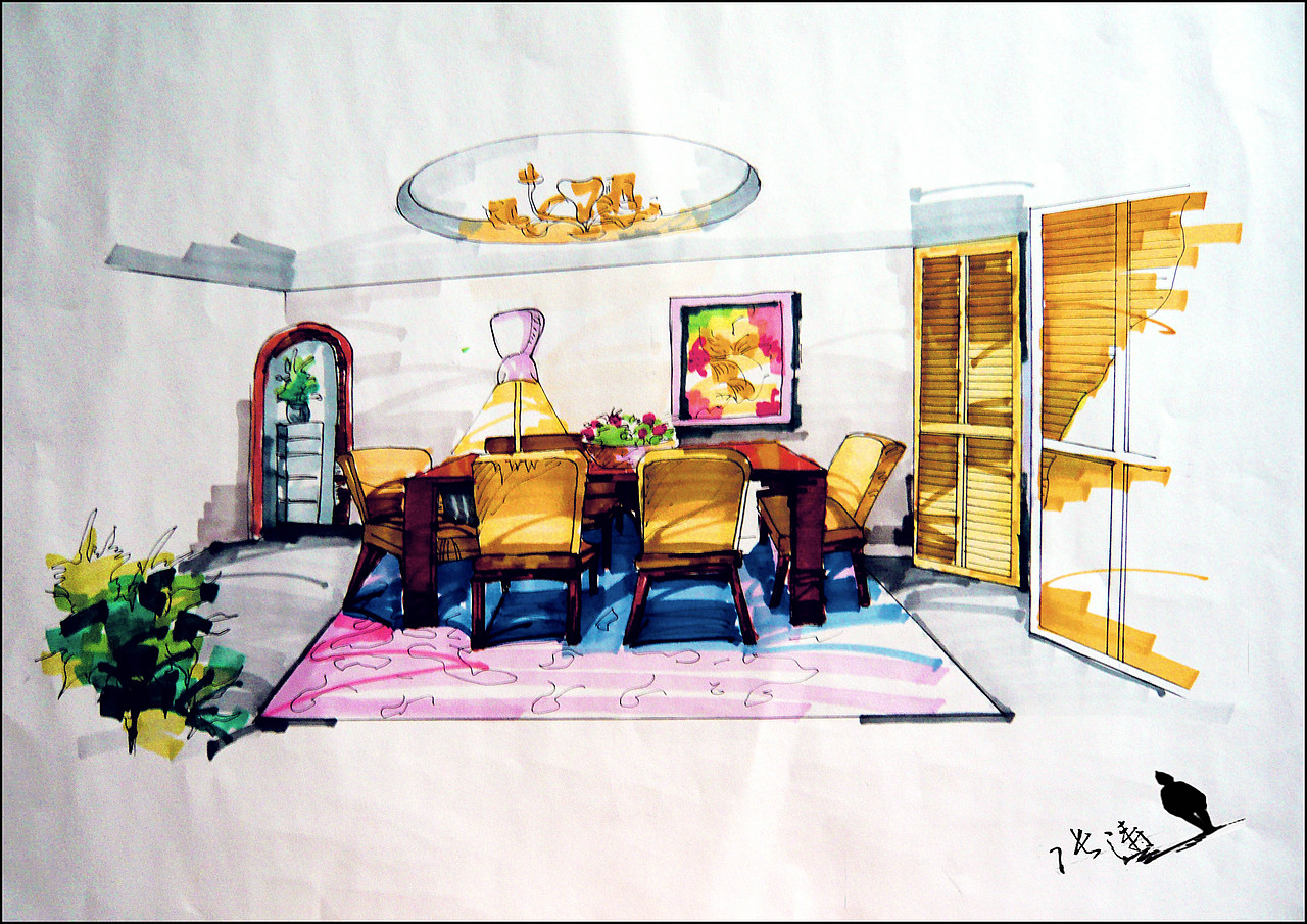 手绘室内效果图（图ZMzE2NTI4OA==） - 创作习作 - 站酷设计师鬼魅麽麽原创素材 - 站酷ZCOOL