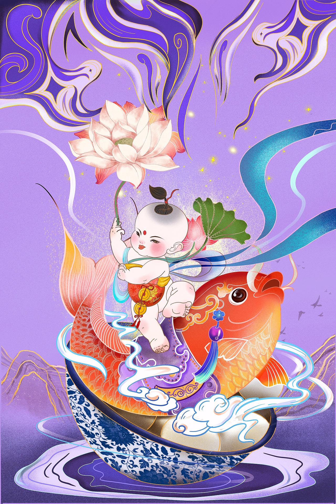 【procreate插画】新年系列第一弹_年年有余（图ZMTk0MTEyNjQw） - 艺术插画 - 站酷设计师echoos7原创素材 - 站酷ZCOOL