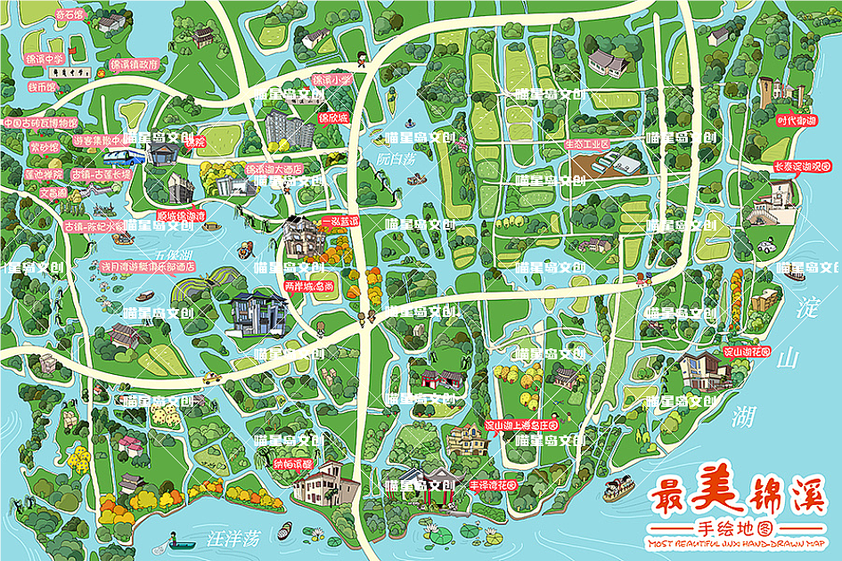 旅游手绘地图,景区手绘地图,智慧旅游导览图,喵星岛