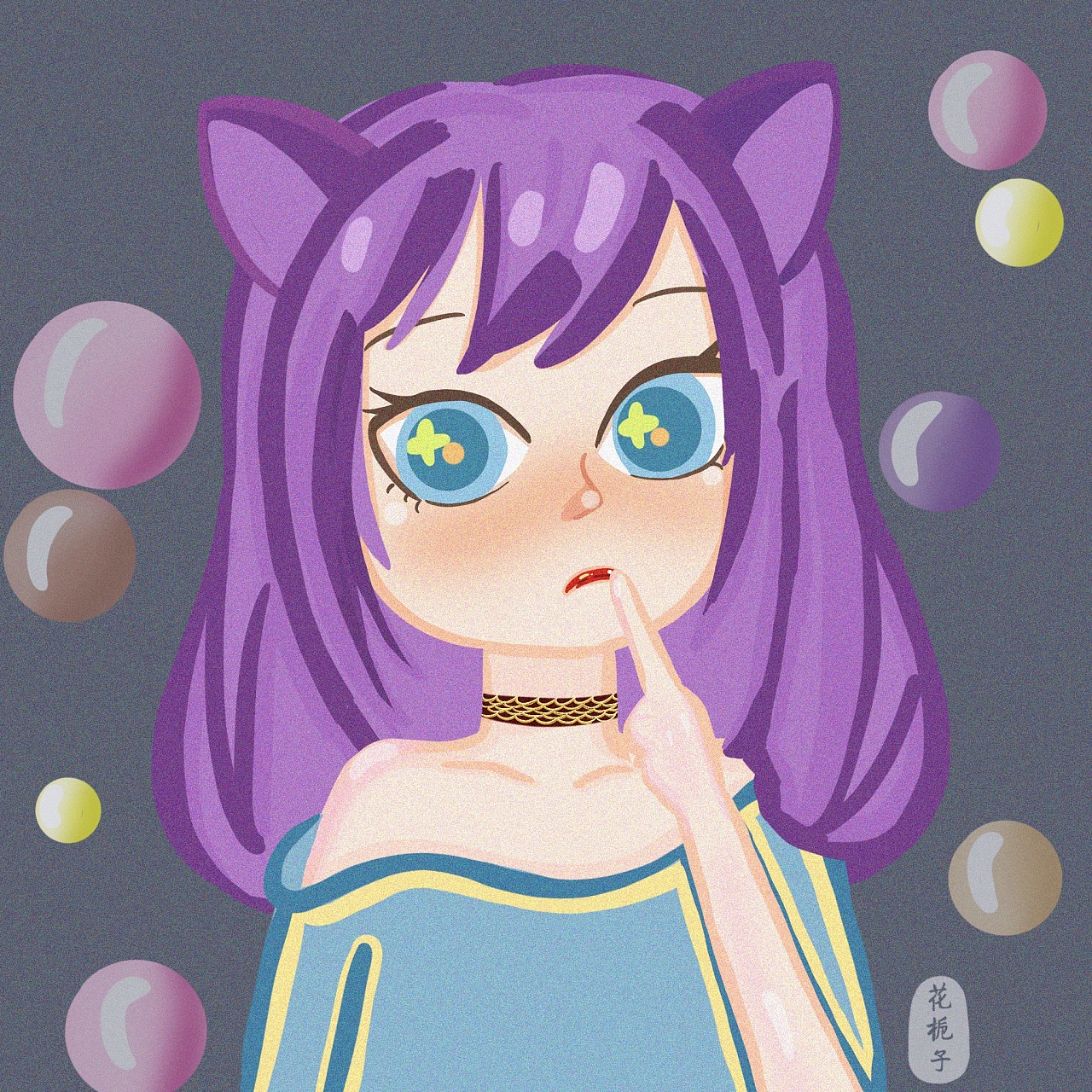 头上长耳朵的女生头像|插画|创作习作|花栀子在画画 - 原创作品