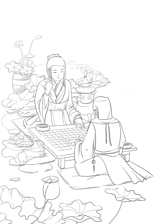 依次为《抚琴》,《拜师》,《下棋》,《书画》,《踏青》