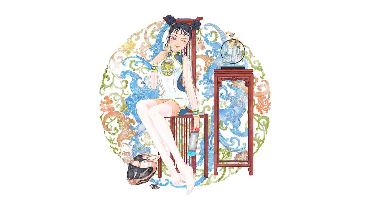 插画-时尚旗袍女孩