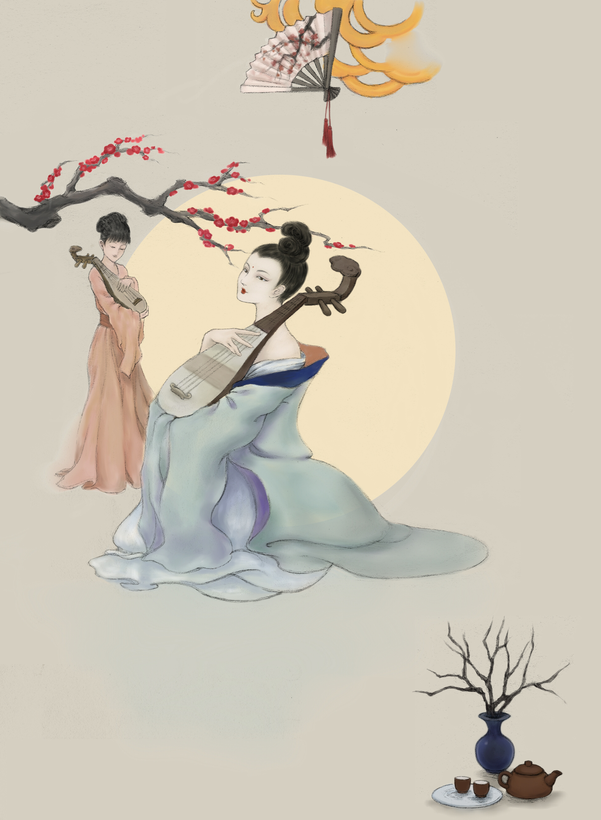 插画:琵琶仕女图