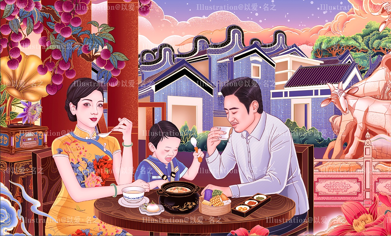 包装插画两组漓江姑娘西关小姐