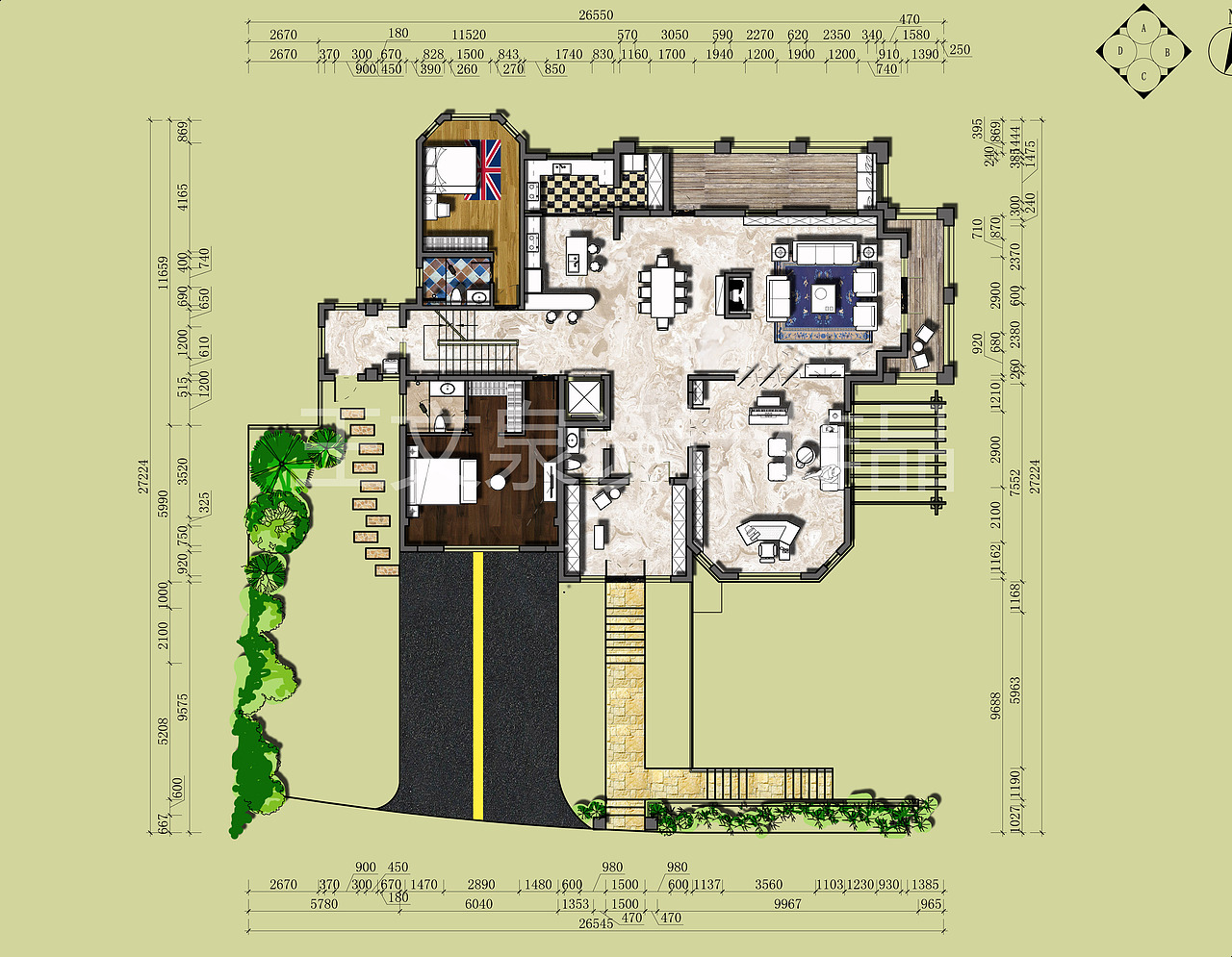 保利垄上英式 别墅大宅彩色平面图|空间|家装设计|王文泉别墅设计